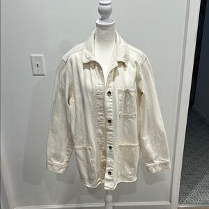 Cream Utility Jacket with Relaxed Fit and Textured Fabric